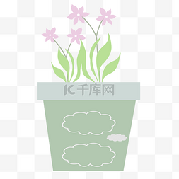 卡通小花简笔画图片_卡通紫色小花植物盆栽免抠图