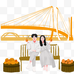 大桥图片_野外旅行情侣手绘插画
