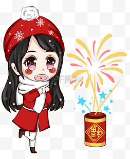 2018春节红色图片_新年手绘可爱女生