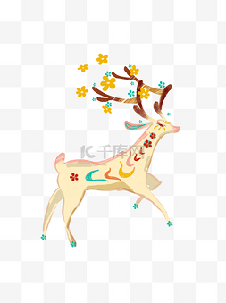 文艺花纹图案小鹿设计可商用元素