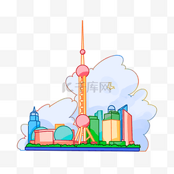 城市卡通建筑图片_手绘旅游城市上海插画