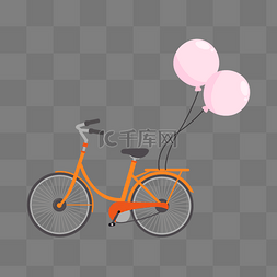 挂着粉色爱心气球的自行车