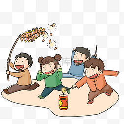手绘鞭炮插画图片_春节传统习俗放鞭炮手绘插画