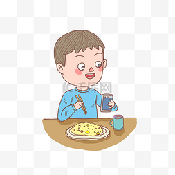 卡通男孩简笔画图片_卡通手绘人物日常男孩吃蛋炒饭