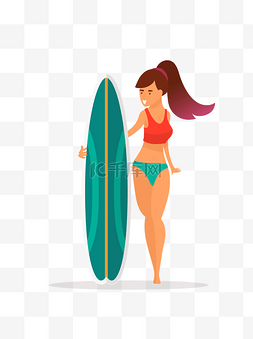 拿着冲浪板沙滩度假人物设计