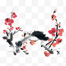 水墨一枝梅图片_手绘水墨梅花插画