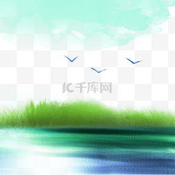 宣传单图片_中国风漂亮的水彩山水画蓝绿美术