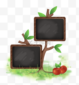 苹果的叶子图片_树上的黑板和苹果