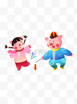 猪年图片_2019春节猪年小猪上街玩耍素材新