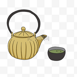 中国风茶壶茶杯手绘插画