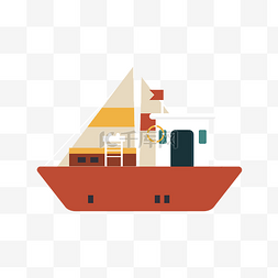 橙黄色轮船装饰插画