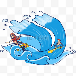 水上滑板图片_手绘卡通清凉水上项目海里冲浪