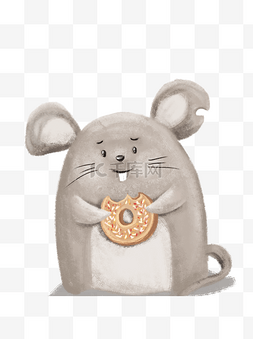 甜甜圈手绘图片_吃甜甜圈的老鼠设计可商用元素