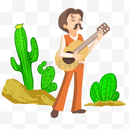 墨西哥图片_仙人掌沙漠弹吉他的人
