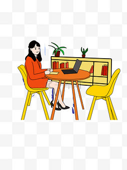 做事极致图片_坐在办工桌前做事的女孩元素设计