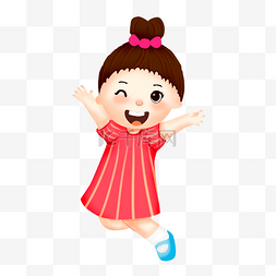 幼儿园哆啦a梦云朵素材图片_女孩跳跃开学季儿童红裙子卡通人