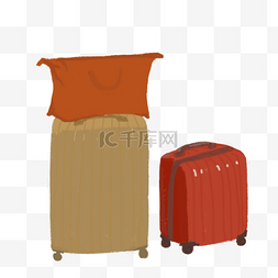 红色行李箱免抠手绘