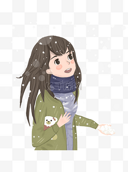 小清新玩雪的女孩漫画人物设计