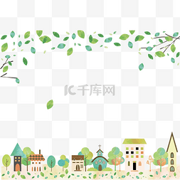 通用节日绿色卡通手绘城市