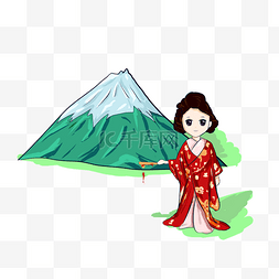 景点旅游打卡富士山和服人物