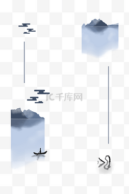 中国风海报蓝色图片_中国风山水简约边框