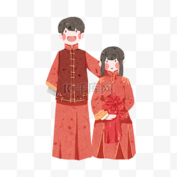 中式新郎新娘拍照插画