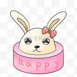 卡通动物圆形图片_可爱的小兔子蛋糕插画