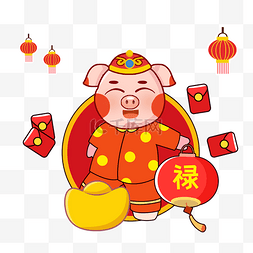 2019新年红色喜庆卡通猪图片_时尚猪年可爱吉祥