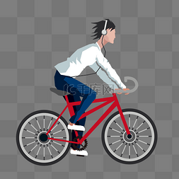 卡通矢量自行车图片_戴耳机骑车的男孩矢量素材
