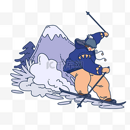 冬季雪地手绘图片_冬季雪上运动滑雪人物插画