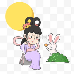 中秋节手绘插画嫦娥玉兔月饼满月