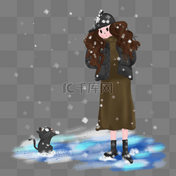 冬天冬季下雪雪中女孩冬装穿搭猫