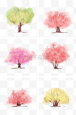 环艺设计图片_小清新插画风手绘水彩树木樱花树