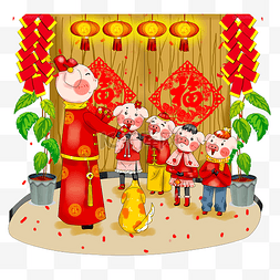 欢庆背景图图片_手绘厚涂欢庆猪年新春团圆发红包
