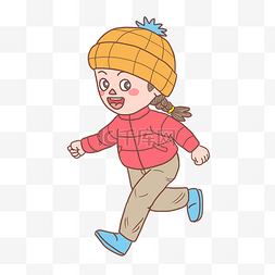 小孩子奔跑图片_冬季冬日奔跑少女