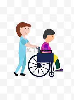 轮椅设计图片_卡通疗养院护工推着老人元素
