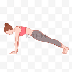 粉粉少女图片_手绘运动健身瑜伽俯卧撑少女