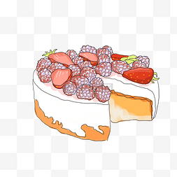 草莓蓝莓树莓图片_插画手绘水果蛋糕