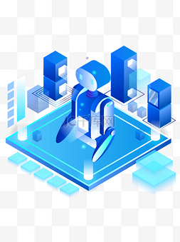 机器人跑图片_蓝色2.5D人工智能机器人区块链元