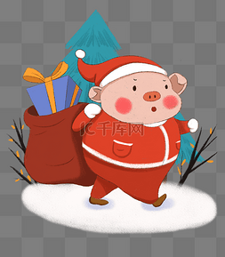 手绘小清新圣诞猪