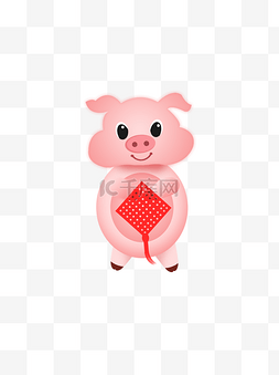 卡通猪中国结图片_卡通可爱猪年抱中国结的动物猪形