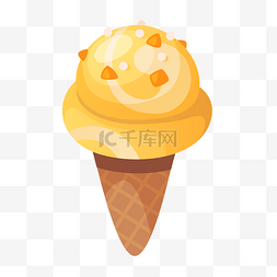 甜筒上的冰淇淋球图片_夏季食物手绘芒果甜筒