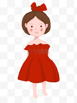 61儿童节图片_卡通红裙子小女孩