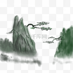 手绘水墨国画山水图片_卡通手绘水墨国画松树创意手绘免