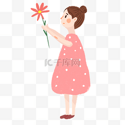 拿着一朵红花的花苞女孩免抠图