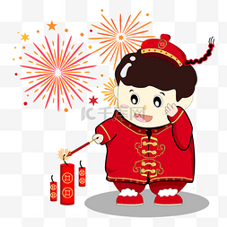 新年烟花2019图片_2019春节喜庆放鞭炮小孩儿童卡通