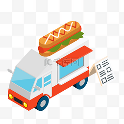 快餐车卡通图片_2.5d面包快餐车插画