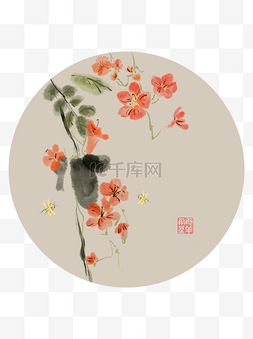 牵牛花水墨图片_国画水墨花卉牵牛花商用插画