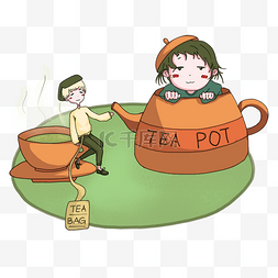 与茶有关图片_喝茶泡茶可爱卡通插画