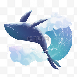 鲸鱼和图片_梦幻动物蓝色水花和鲸鱼